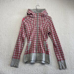 Y2K Bench Pink Plaid / Gingham Full Zip Hoodie Fitted Skater 2000's Wom Sz S